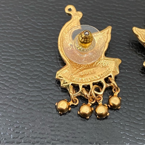 Vintage 90’s AVON Gold-tone Peacock Purple Crystal Fringe Earrings 7.3g - Picture 7 of 15